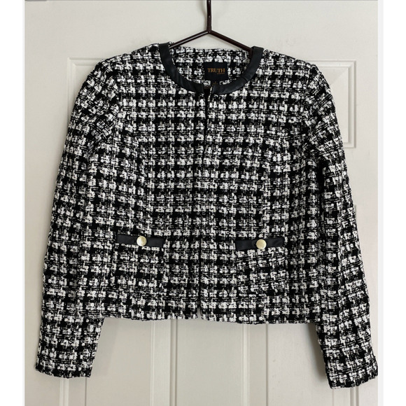 New $98.00 TRUTH BY REPUBLIC Nordstrom Womens 10 Black Tweed Quiet Luxury Blazer - Picture 2 of 16